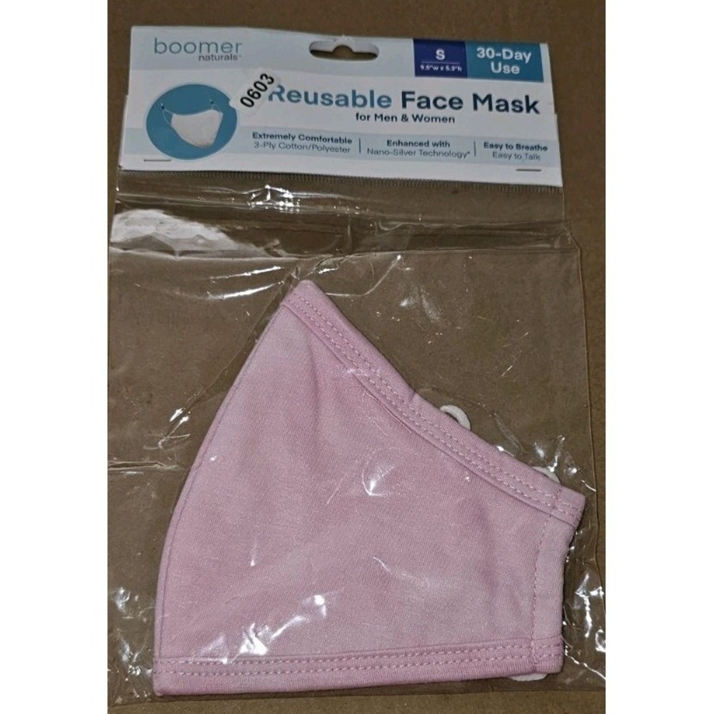 Boomer Naturals Reusable Pink Face Mask. Size SMALL New #603